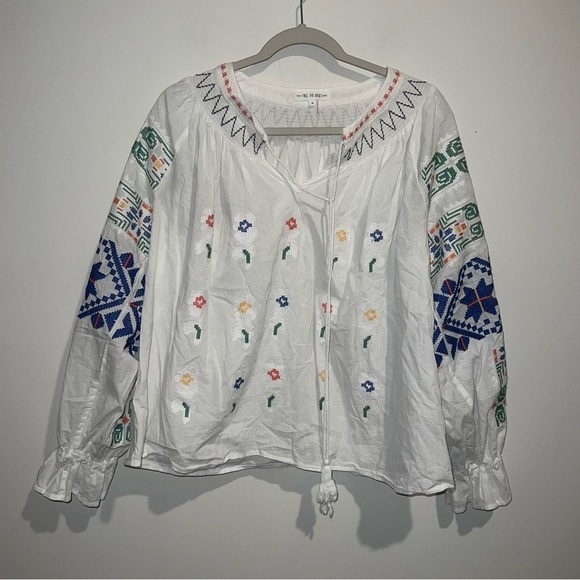Free the Roses White Multicolored Embroidered Long Sleeve Blouse - Picture 3 of 8